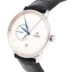 Rado Silver Stainless Steel Leather Coupole Classic R22878015 Automatic Men's Wristwatch 41 mm