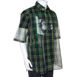 Raf Simons Black Plaid Check Sheer Oversized Layered Shirt S