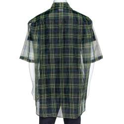Raf Simons Black Plaid Check Sheer Oversized Layered Shirt S