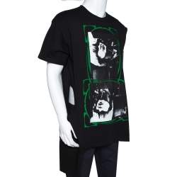 Raf Simons Black Printed Cotton Double Neck Detail T-Shirt L