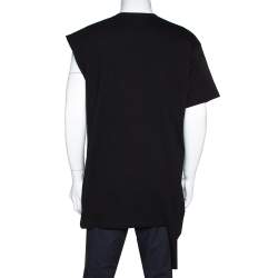 Raf Simons Black Printed Cotton Double Neck Detail T-Shirt L