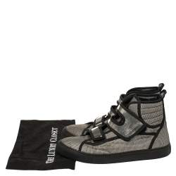 Raf Simons Metallic Black/White Checkered Canvas Velcro Strap High Top Sneakers Size 42