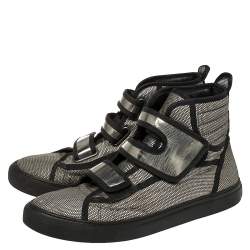Raf Simons Metallic Black/White Checkered Canvas Velcro Strap High Top Sneakers Size 42
