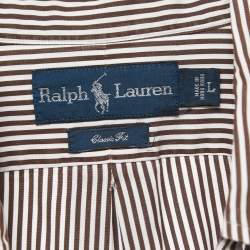 Pre Owned Ralph Lauren Collection Brown Striped Cotton Full Sleeve Shirt L