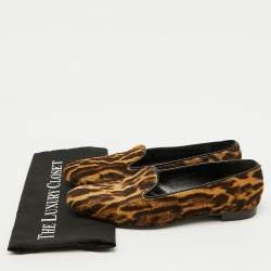Ralph Lauren Collection Brown Animal Print Calf Hair Slip On Smoking Slippers Size 45