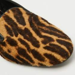 Ralph Lauren Collection Brown Animal Print Calf Hair Slip On Smoking Slippers Size 45