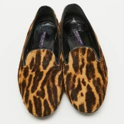 Ralph Lauren Collection Brown Animal Print Calf Hair Slip On Smoking Slippers Size 45
