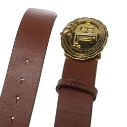 Pre Owned Lauren Ralph Lauren Brown Leather Logo Belt 95CM