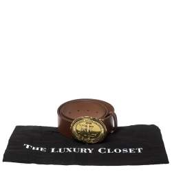 Pre Owned Lauren Ralph Lauren Brown Leather Logo Belt 95CM