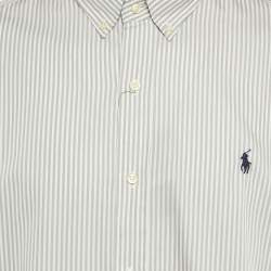 Pre Owned Ralph Lauren Grey Stripe Stretch Cotton Long Sleeve Slim Fit Sport Shirt XL