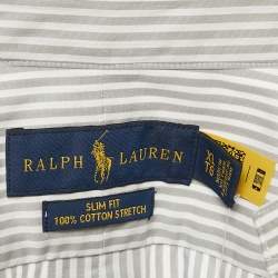 Pre Owned Ralph Lauren Grey Stripe Stretch Cotton Long Sleeve Slim Fit Sport Shirt XL