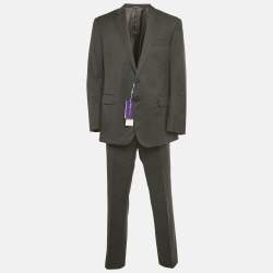 مملوكة مسبقًا بدلة رالف لورين صوف فحمي قصة عادية مقاس كبير جداً جداً (اكس اكس لارج)