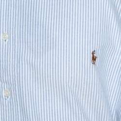 Ralph Lauren Blue and White Striped Cotton Logo Embroidered Shirt 2XB