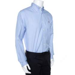 Pre Owned Ralph Lauren Light Blue Striped Cotton Button Down Shirt M