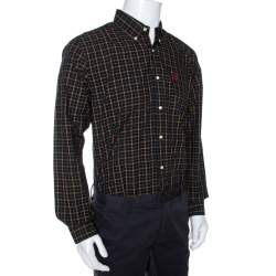 Pre Owned Ralph Lauren Black Plaid Check Cotton Custom Fit Shirt XL