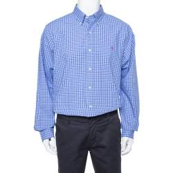Pre Owned Ralph Lauren Blue Checked Cotton Classic Fit Shirt XL