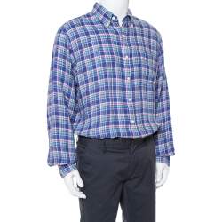 Pre Owned Ralph Lauren Pigment Blue Sea Soft Linen Plaid Shirt XL