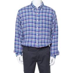 Pre Owned Ralph Lauren Pigment Blue Sea Soft Linen Plaid Shirt XL