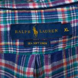 Pre Owned Ralph Lauren Pigment Blue Sea Soft Linen Plaid Shirt XL
