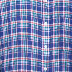 Pre Owned Ralph Lauren Pigment Blue Sea Soft Linen Plaid Shirt XL