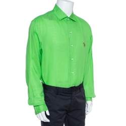 Pre Owned Ralph Lauren Green Linen Logo Embroidered Button Down Shirt XXL