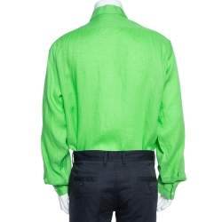 Pre Owned Ralph Lauren Green Linen Logo Embroidered Button Down Shirt XXL