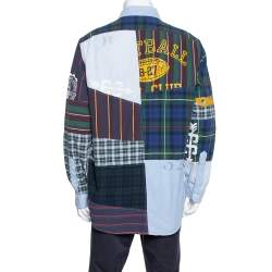 Pre Owned Ralph Lauren Blue P Letterman Patchwork Detail Button Front Shirt XL