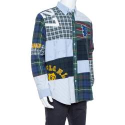 Pre Owned Ralph Lauren Blue P Letterman Patchwork Detail Button Front Shirt XL