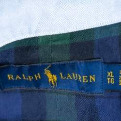 Pre Owned Ralph Lauren Blue P Letterman Patchwork Detail Button Front Shirt XL
