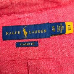 Pre Owned Ralph Lauren Pink Cotton Logo Embroidered Button Front Shirt XL