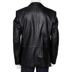 Pre Owned Ralph Lauren Black Leather Button Front Blazer XXL