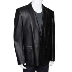 Pre Owned Ralph Lauren Black Leather Button Front Blazer XXL