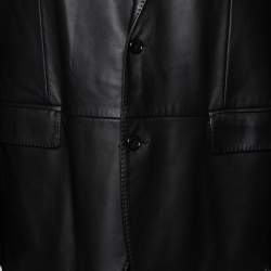 Pre Owned Ralph Lauren Black Leather Button Front Blazer XXL