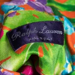 Pre Owned Ralph Lauren Orange Tropical Floral Print Silk Button Front Shirt XXL