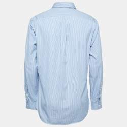 Pre Owned Ralph Lauren Blue Striped Cotton Custom Fit Button Down Shirt L