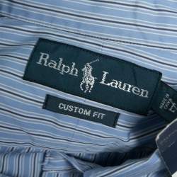 Pre Owned Ralph Lauren Blue Striped Cotton Custom Fit Button Down Shirt L