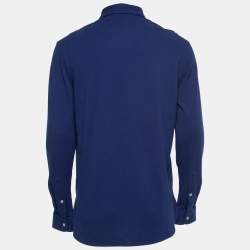 Pre Owned Ralph Lauren Blue Cotton Pique Long-Sleeve Polo T-Shirt M