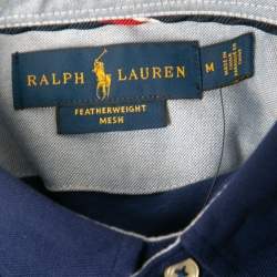 Pre Owned Ralph Lauren Blue Cotton Pique Long-Sleeve Polo T-Shirt M