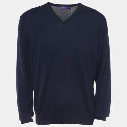 Pre Owned Ralph Lauren Navy Blue Cashmere V-Neck Sweater XL