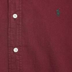 Pre Owned Ralph Lauren Burgundy Embroidered Cotton Long Sleeve Shirt L