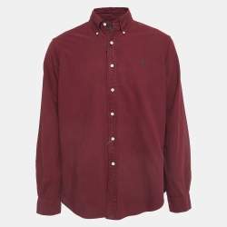 Pre Owned Ralph Lauren Burgundy Embroidered Cotton Long Sleeve Shirt L