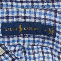 Pre Owned Ralph Lauren Blue Gingham Linen Button Down Shirt M
