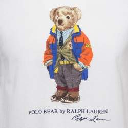 Pre Owned Ralph Lauren White Teddy Print Cotton Knit Crew Neck T-Shirt S