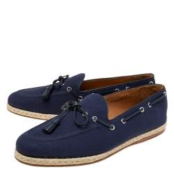 Pre Owned Ralph Lauren Navy Blue Canvas Bow Loafers Size 45