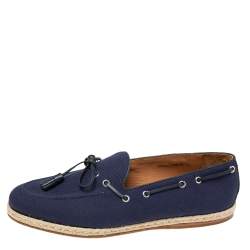 Pre Owned Ralph Lauren Navy Blue Canvas Bow Loafers Size 45