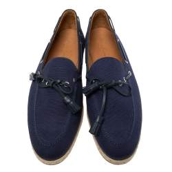 Pre Owned Ralph Lauren Navy Blue Canvas Bow Loafers Size 45