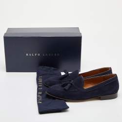 Pre Owned Ralph Lauren Navy Blue Suede Chessington Slip On Loafers Size 41.5