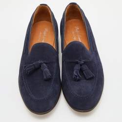 Pre Owned Ralph Lauren Navy Blue Suede Chessington Slip On Loafers Size 41.5