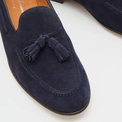 Pre Owned Ralph Lauren Navy Blue Suede Chessington Slip On Loafers Size 41.5