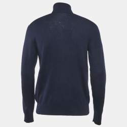 Pre Owned بُلوفر رالف لورين برپل ليبل كشمير أزرق بحري برقبة عالية مقاس متوسط